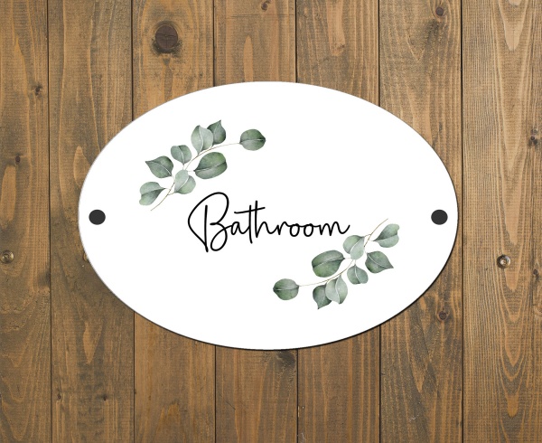 Bathroom Door Plaque Eucalyptus Leafy Design